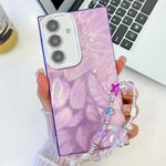 Per Samsung Galaxy S24+ 5G placcatura glitter texture catena cinturino custodia per telefono in TPU con pellicola per lenti (piume viola)