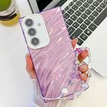 Per Samsung Galaxy S24 5G placcatura glitter texture catena cinturino custodia per telefono in TPU con pellicola per lenti (increspature dell'acqua viola)