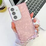 Per Samsung Galaxy S24 5G placcatura glitter texture catena cinturino custodia per telefono in TPU con pellicola per lenti (modello a conchiglia rosa)