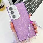 Per Samsung Galaxy S24 5G placcatura glitter texture catena cinturino custodia per telefono in TPU con pellicola per lenti (modello a conchiglia viola)