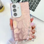 Per Samsung Galaxy S24 5G placcatura glitter texture catena cinturino custodia per telefono in TPU con pellicola per lenti (piume rosa)