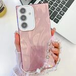 Per Samsung Galaxy S24 5G placcatura glitter texture catena cinturino custodia per telefono in TPU con pellicola per lenti (filato di piume rosa)