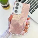 Per Samsung Galaxy S24 5G placcatura glitter texture catena cinturino custodia per telefono in TPU con pellicola per lenti (texture stagnola rosa)