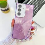 Per Samsung Galaxy S24 5G placcatura glitter texture catena cinturino custodia per telefono in TPU con pellicola per lenti (texture in stagnola viola)
