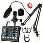 M8 Registrazione e canto Live Bluetooth Scheda audio Set, Colore: Nero + Nero Auricolare Cantilever