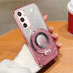 Per Samsung Galaxy S24+ 5G Custodia per telefono in TPU con supporto rotondo glitterato sfumato placcato (rosa)