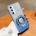Per Samsung Galaxy S24+ 5G Custodia per telefono in TPU con supporto rotondo glitterato sfumato placcato (blu Sierra)