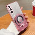 Per Samsung Galaxy S23 FE 5G Custodia per telefono in TPU con supporto rotondo glitterato sfumato placcato (rosa)
