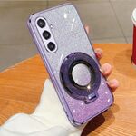 Per Samsung Galaxy S23 FE 5G Custodia per telefono in TPU con supporto rotondo glitterato sfumato placcato (viola)
