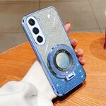Per Samsung Galaxy S23 5G Custodia per telefono in TPU con supporto rotondo glitterato sfumato placcato (blu Sierra)