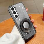 Per Samsung Galaxy S23 5G Custodia per telefono in TPU con supporto rotondo glitterato sfumato placcato (nero)