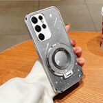 Per Samsung Galaxy S22 Ultra 5G Custodia per telefono in TPU con supporto rotondo glitterato sfumato placcato (argento)
