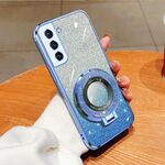 Per Samsung Galaxy S22+ 5G Custodia per telefono in TPU con supporto rotondo sfumato glitterato placcato (Sierra Blue)