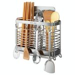Porta bacchette in acciaio inossidabile 304, mensola portaoggetti da cucina a parete (3 scomparti con 4 ganci)