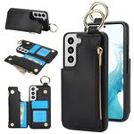 Per Samsung Galaxy S22 5G RFlD Custodia antifurto con cerniera a doppia fibbia e anello per telefono cellulare (nero)