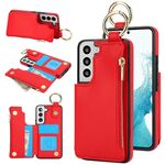 Per Samsung Galaxy S22 5G RFlD Custodia antifurto con cerniera a doppia fibbia e anello per telefono cellulare (rosso)