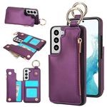 Per Samsung Galaxy S22 5G RFlD Custodia antifurto con cerniera a doppia fibbia e anello per telefono cellulare (viola scuro)