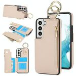 Per Samsung Galaxy S22+ 5G RFlD Custodia antifurto con cerniera a doppia fibbia e anello per telefono cellulare (bianco)