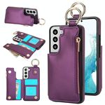 Per Samsung Galaxy S22+ 5G RFlD Custodia antifurto con cerniera a doppia fibbia e anello per telefono cellulare (viola scuro)