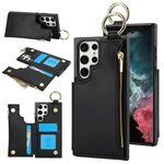Per Samsung Galaxy S22 Ultra 5G RFlD Custodia antifurto con cerniera a doppia fibbia e anello per telefono cellulare (nero)