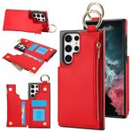 Per Samsung Galaxy S22 Ultra 5G RFlD Custodia antifurto con cerniera a doppia fibbia e anello per telefono cellulare (rosso)