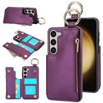 Per Samsung Galaxy S23 5G RFlD Custodia antifurto con cerniera a doppia fibbia e anello per telefono cellulare (viola scuro)