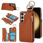 Per Samsung Galaxy S23 5G RFlD Custodia antifurto con cerniera a doppia fibbia e anello per telefono cellulare (marrone)