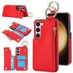 Per Samsung Galaxy S23+ 5G RFlD Custodia antifurto con cerniera a doppia fibbia e anello per telefono cellulare (rosso)