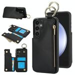 Per Samsung Galaxy S23 FE 5G RFlD Custodia antifurto con cerniera a doppia fibbia e anello per telefono cellulare (nero)