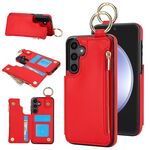 Per Samsung Galaxy S23 FE 5G RFlD Custodia antifurto con cerniera a doppia fibbia e anello per telefono cellulare (rosso)