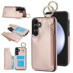 Per Samsung Galaxy S23 FE 5G RFlD Custodia antifurto con doppia fibbia e cerniera per telefono (oro rosa)