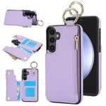 Per Samsung Galaxy S23 FE 5G RFlD Custodia antifurto con cerniera a doppia fibbia e anello per telefono cellulare (viola)