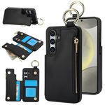Per Samsung Galaxy S24 5G RFlD Custodia antifurto con cerniera a doppia fibbia e anello per telefono cellulare (nero)