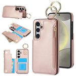 Per Samsung Galaxy S24 5G RFlD Custodia antifurto con cerniera a doppia fibbia e anello per carte di credito (oro rosa)
