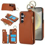 Per Samsung Galaxy S24 5G RFlD Custodia antifurto con cerniera a doppia fibbia e anello per telefono cellulare (marrone)