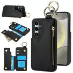 Per Samsung Galaxy S24+ 5G RFlD Custodia antifurto con cerniera a doppia fibbia e anello per carte di credito (nero)