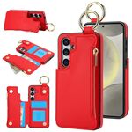 Per Samsung Galaxy S24+ 5G RFlD Custodia antifurto con cerniera a doppia fibbia e anello per telefono cellulare (rosso)