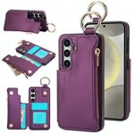 Per Samsung Galaxy S24+ 5G RFlD Custodia antifurto per telefono con doppia fibbia e cerniera (viola scuro)