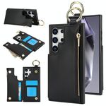 Per Samsung Galaxy S24 Ultra 5G RFlD Custodia antifurto con cerniera a doppia fibbia e anello per telefono cellulare (nero)