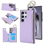 Per Samsung Galaxy S24 Ultra 5G RFlD Custodia antifurto con cerniera a doppia fibbia e anello per telefono cellulare (viola)