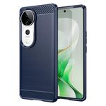 Per vivo V40 5G Custodia per telefono in TPU con fibra di carbonio e texture spazzolata (blu)