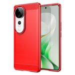 Per vivo V40 5G Custodia per telefono in TPU con fibra di carbonio e texture spazzolata (rosso)