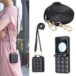 Per Samsung Galaxy Z Flip6 Custodia per telefono in pelle con cordino a tracolla quadrata (nero)