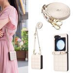 Per Samsung Galaxy Z Flip6 Custodia per telefono in pelle con cordino a forma quadrata (beige)