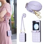 Per Samsung Galaxy Z Flip6 Custodia per telefono in pelle con cordino a tracolla quadrata (viola)