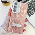 Per Samsung Galaxy S24 5G placcatura glitter texture pieghevole supporto TPU custodia per telefono con pellicola per lenti (grinze rosa)