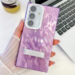 Per Samsung Galaxy S24 5G placcatura glitter texture pieghevole supporto TPU custodia per telefono con pellicola per lenti (rughe viola)