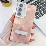 Per Samsung Galaxy S24 5G placcatura glitter texture pieghevole supporto TPU custodia per telefono con pellicola per lenti (texture stagnola rosa)