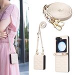 Per Samsung Galaxy Z Flip6 Custodia per telefono in pelle con cordino a forma di V (beige)