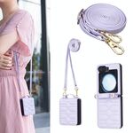 Per Samsung Galaxy Z Flip6 Custodia per telefono in pelle con cordino a forma di V (viola)